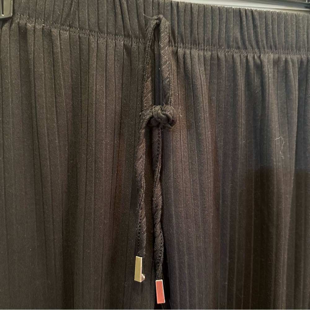 Black Ribbed Drawstring Pants - Picture 2 of 5